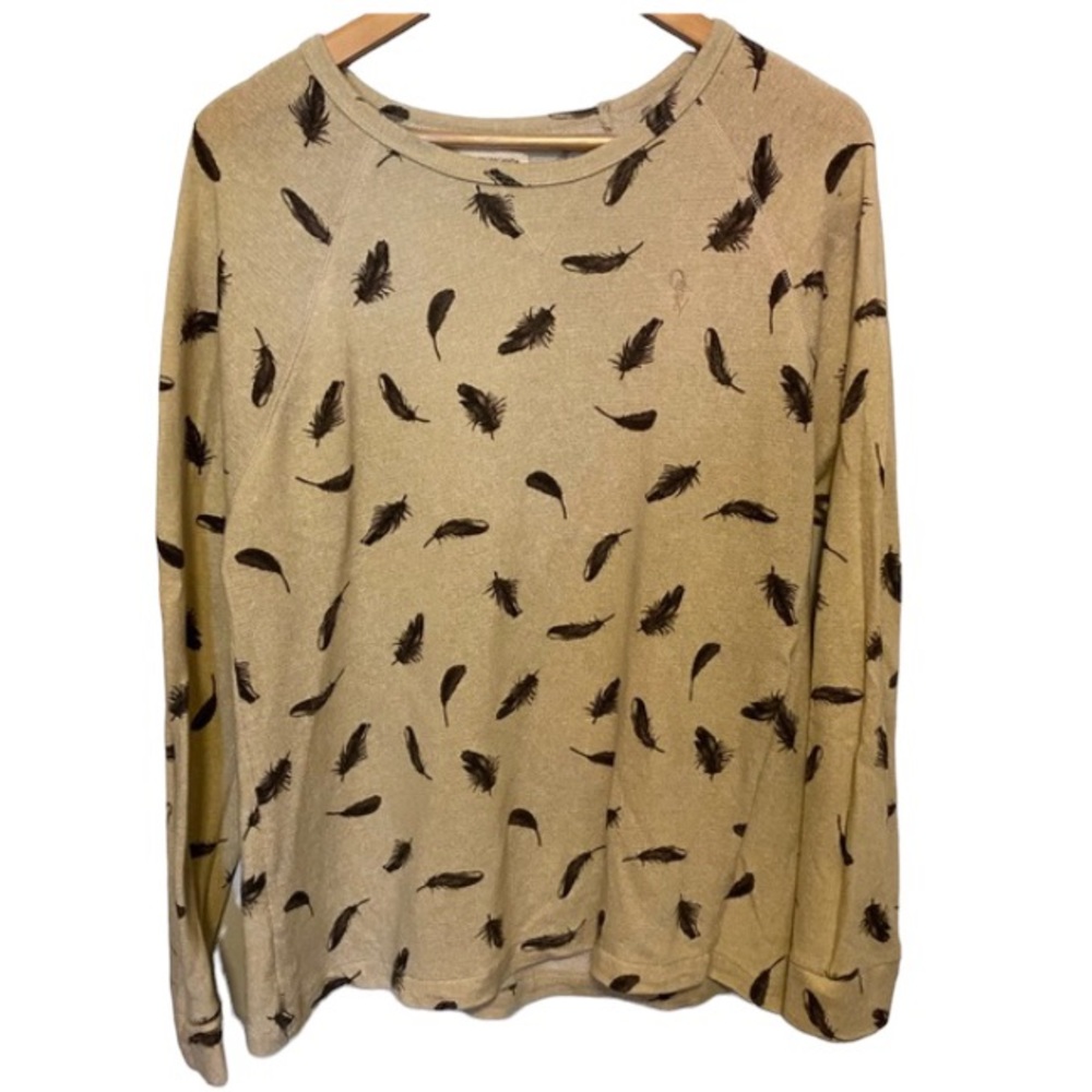 OBEY PROPAGANDA Cream Feather Print Long Sleeve Knit Top Size LARGE